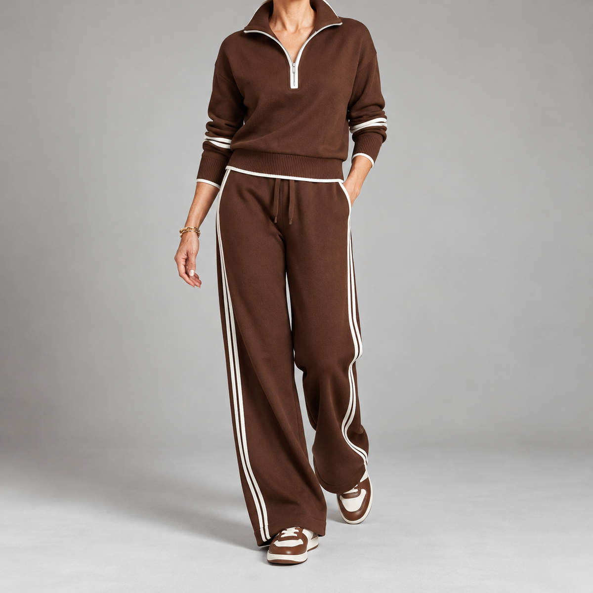 Serenella Zip-Neck Knit Wide-Leg Pants Set