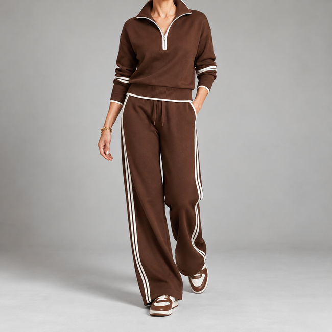 Serenella Zip-Neck Knit Wide-Leg Pants Set