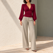 Clarissa Ruched Deep V-Neck Blouse