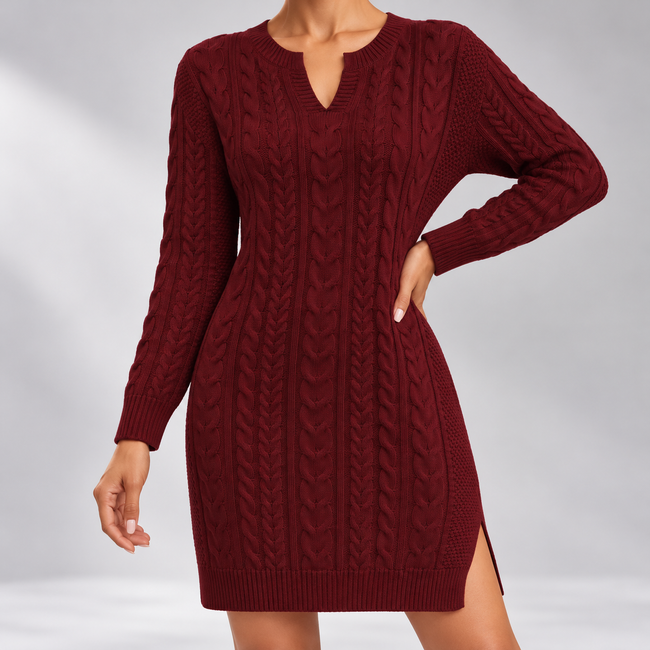 Lucrezia Cable Knit V-Neck Tunic Dress