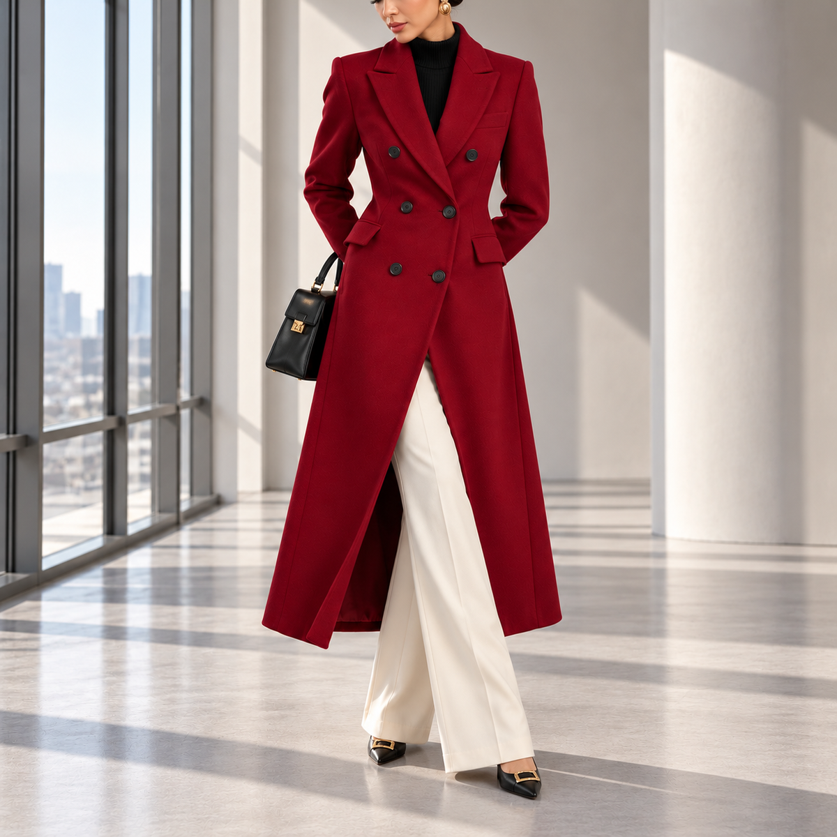 Philippa Double-Breasted Notch-Lapel Wool Coat