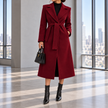 Marcelline Belted Shawl-Collar Wrap Coat