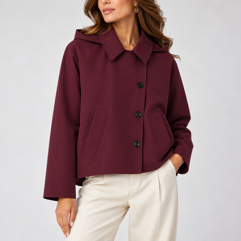 Adelina Hooded Double-Breasted Cropped Jacket