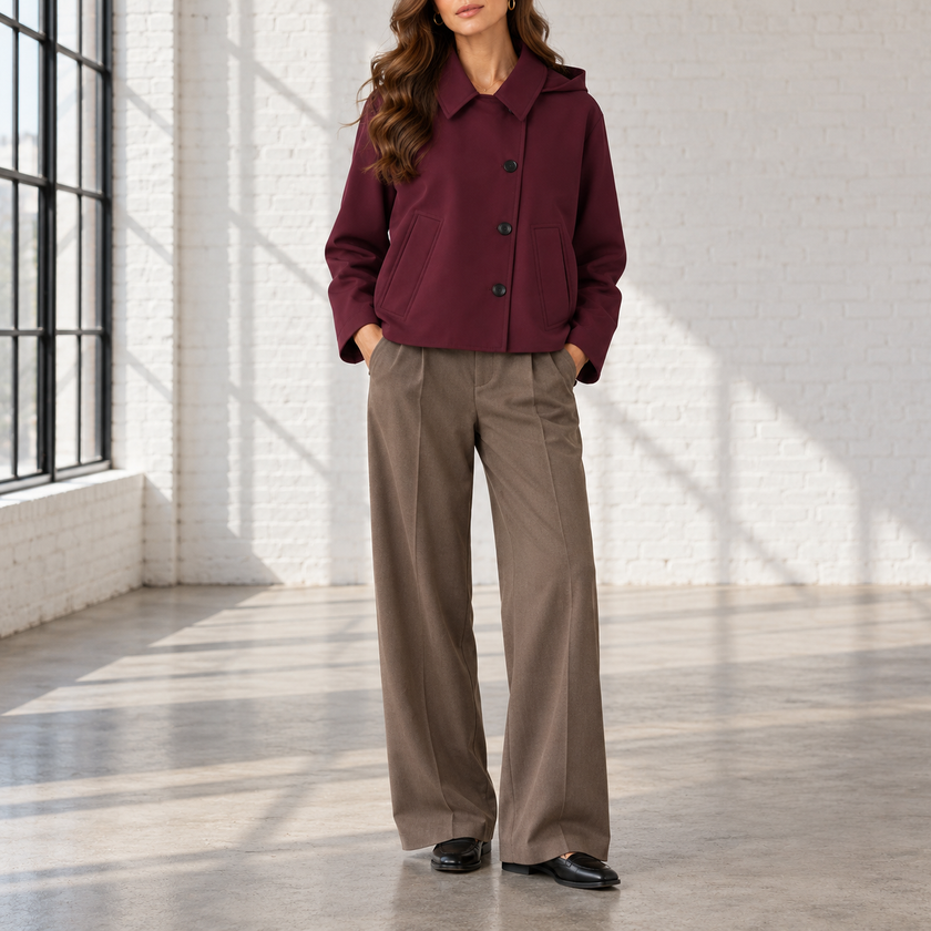 Adelina Hooded Double-Breasted Cropped Jacket