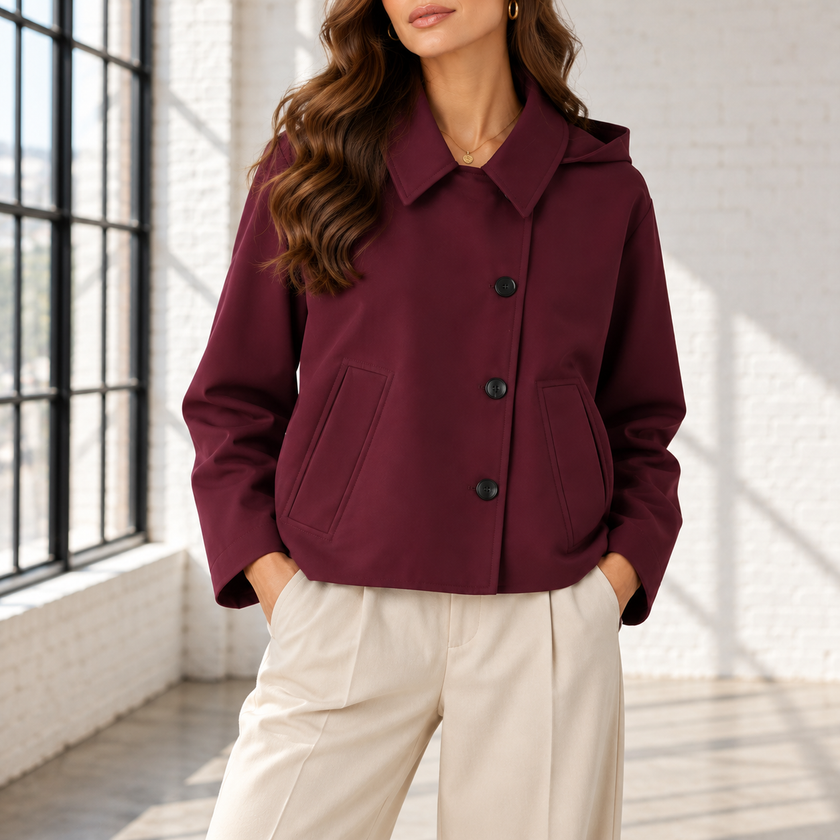 Adelina Hooded Double-Breasted Cropped Jacket