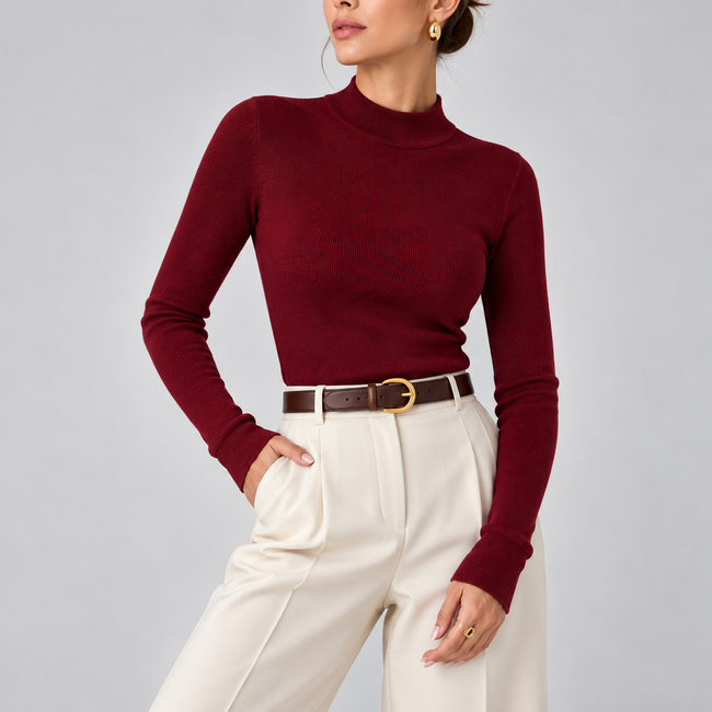 Viviana Mock-Neck Wool-Blend Knit Top