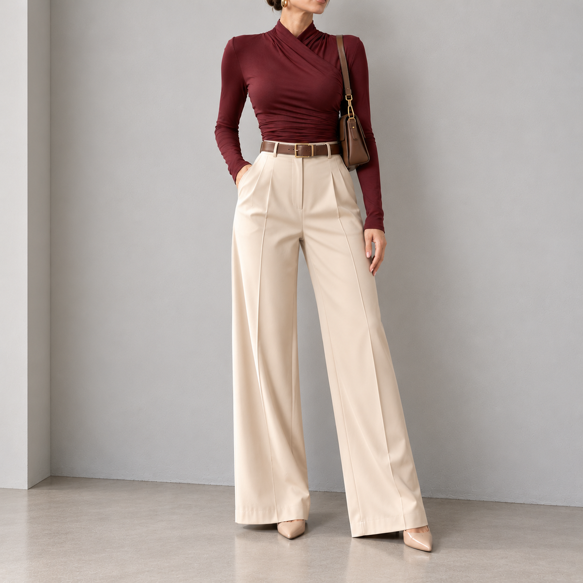Delphina Cross-Over Collar Cinched Top