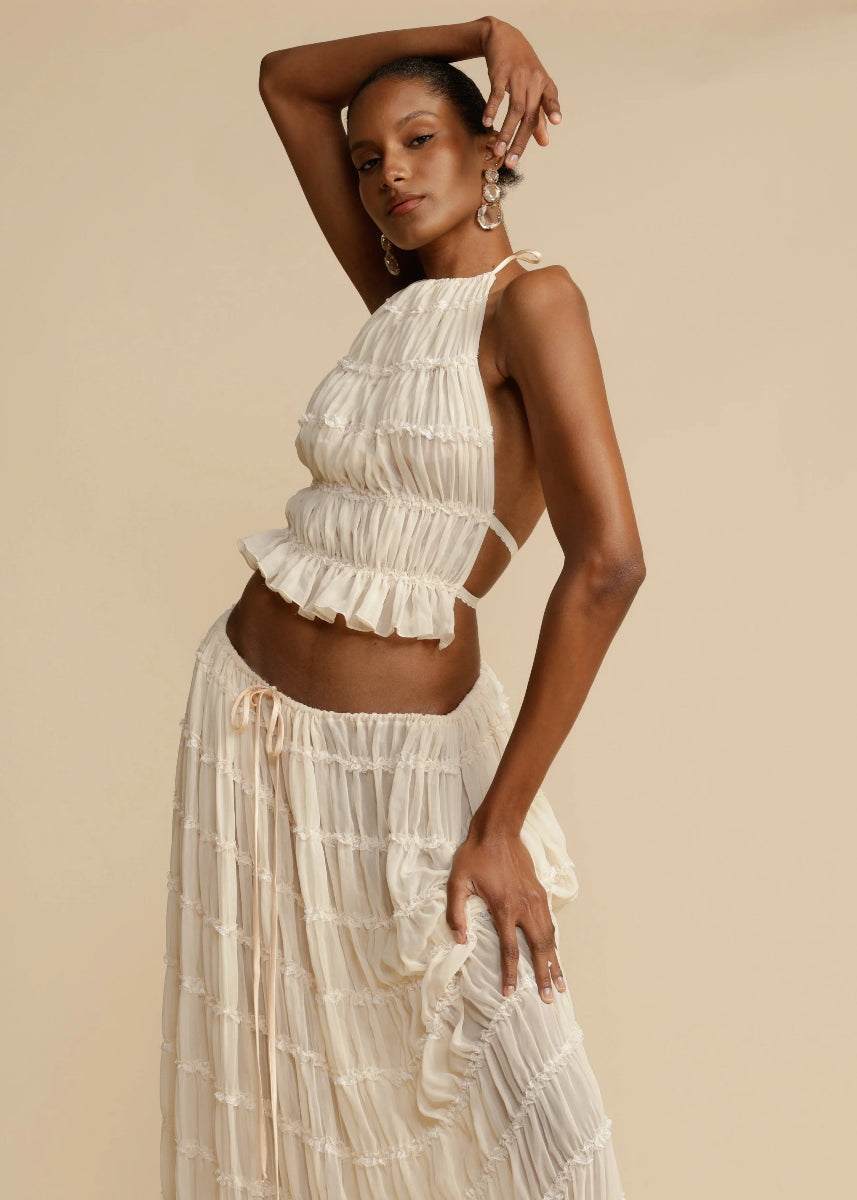 Kaia Ruffle Halter Two Piece Maxi Skirt Set