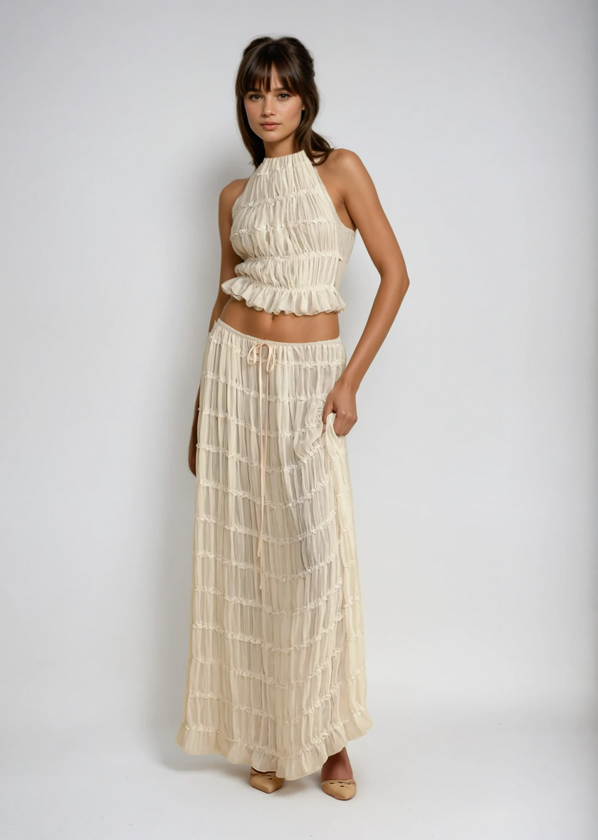 Kaia Ruffle Halter Two Piece Maxi Skirt Set