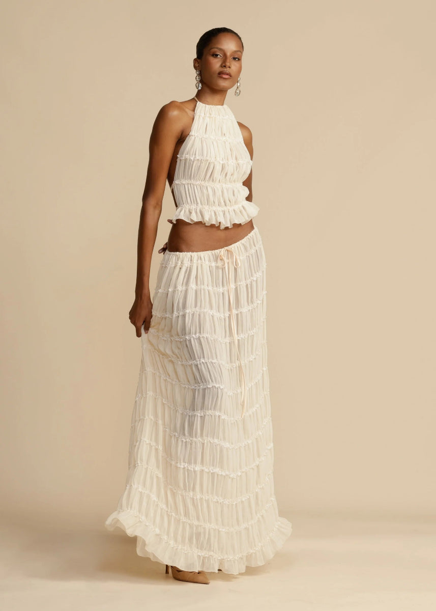 Kaia Ruffle Halter Two Piece Maxi Skirt Set