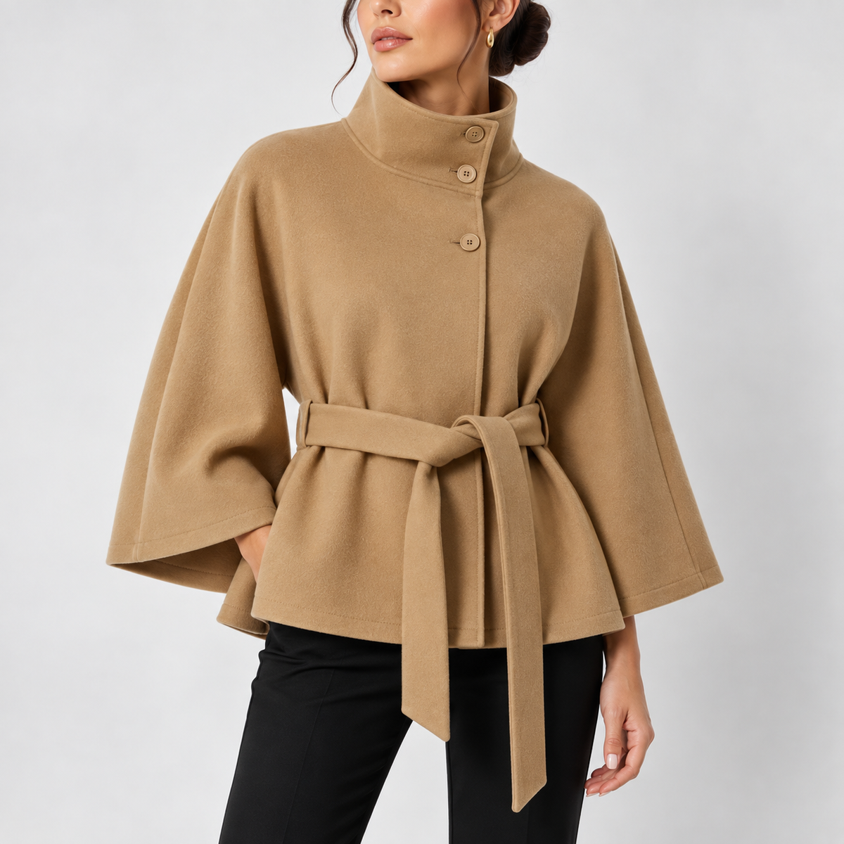 Simone Belted High-Neck Cape Coat