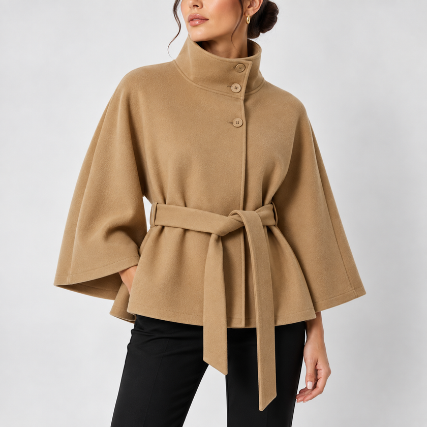 Simone Belted High-Neck Cape Coat
