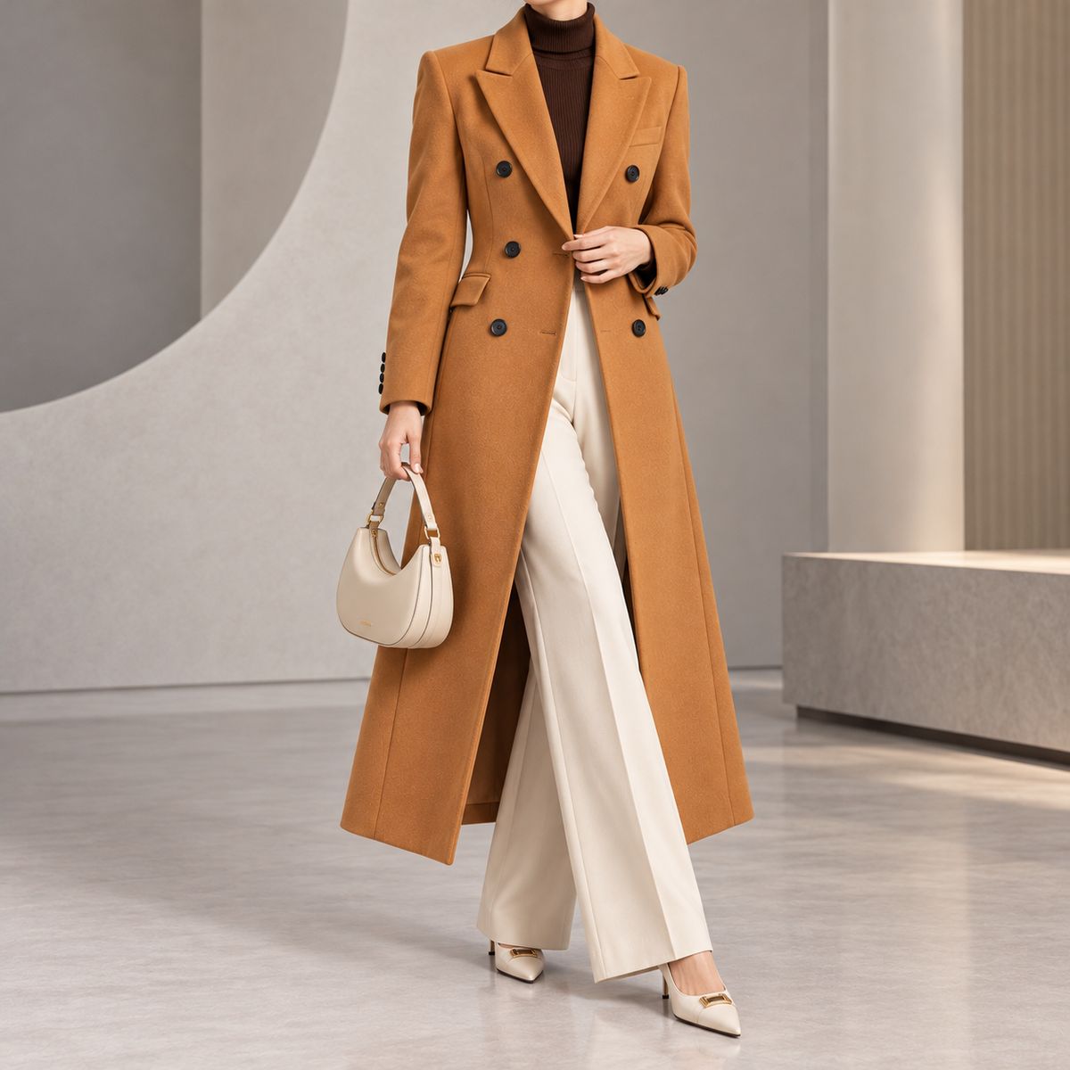 Philippa Double-Breasted Notch-Lapel Wool Coat
