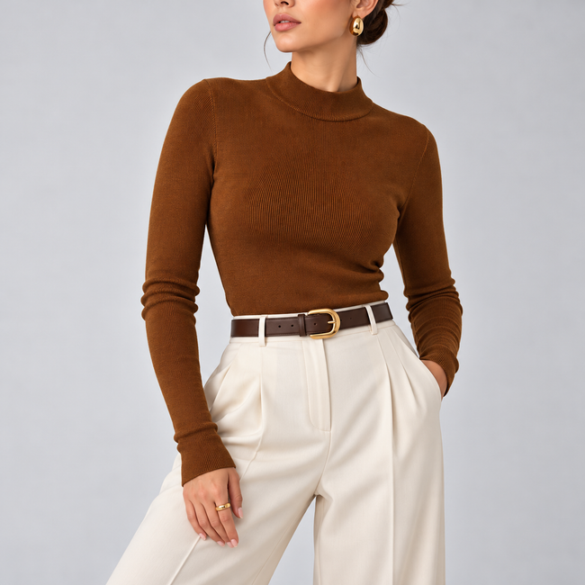 Viviana Mock-Neck Wool-Blend Knit Top