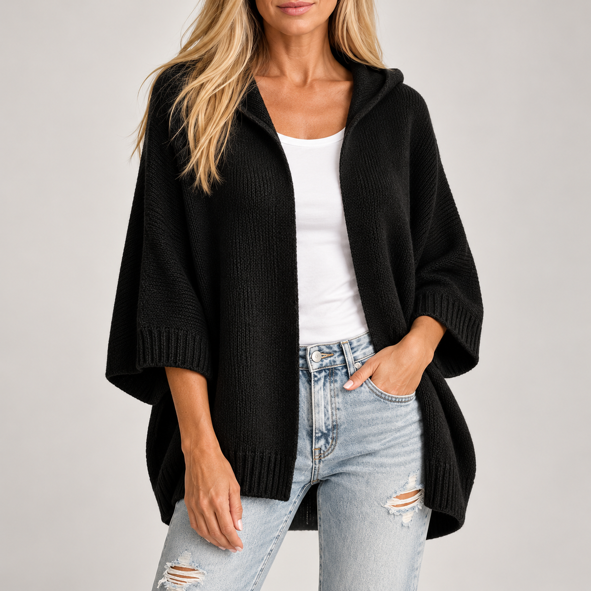 Rosaria Hooded Open-Front Knit Cardigan