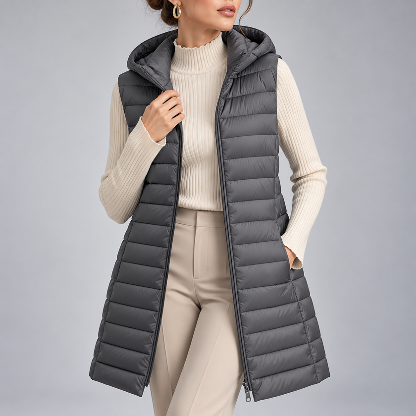 Allegra Hooded Longline Quilted Vest
