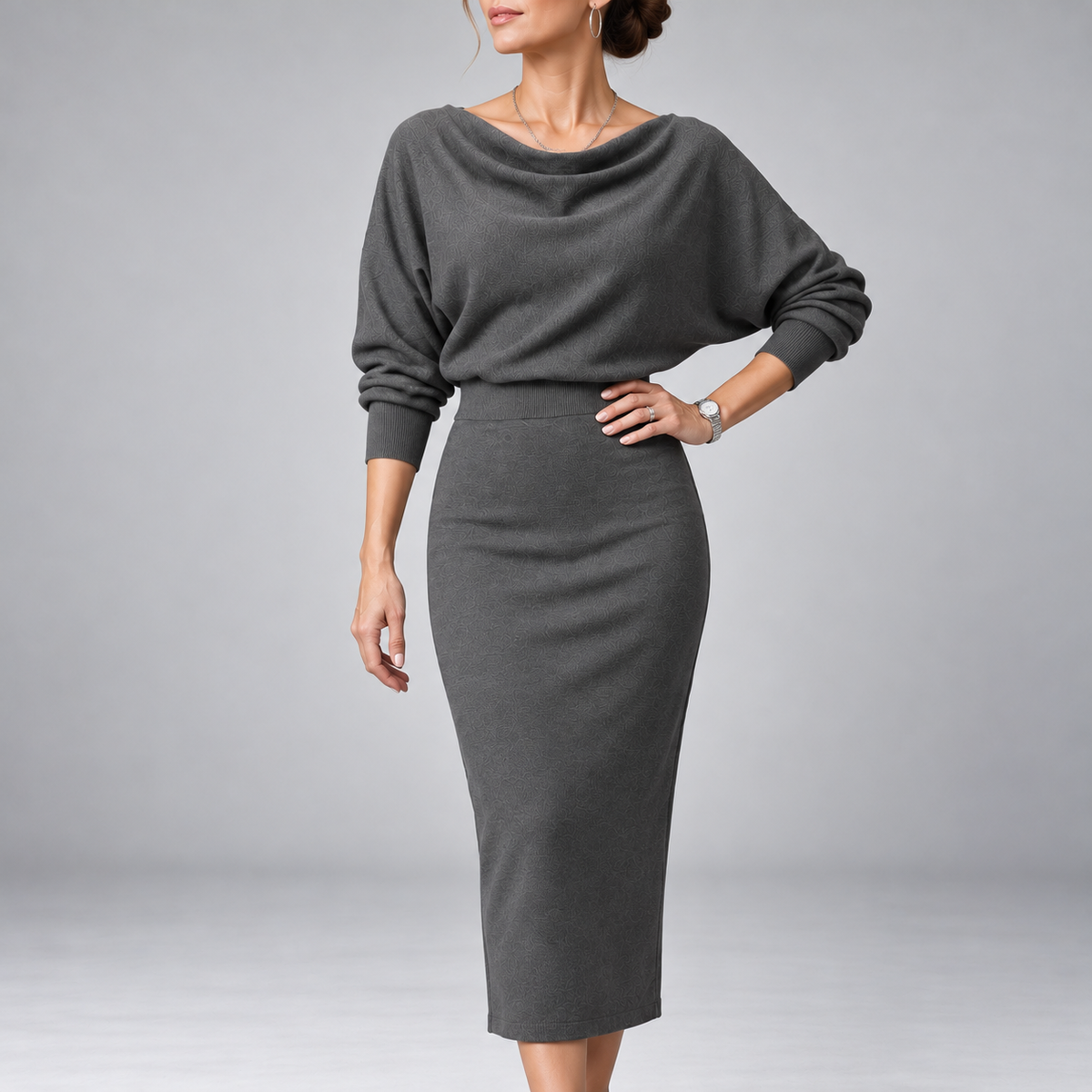 Fiammetta Draped-Neck Fitted Midi Dress