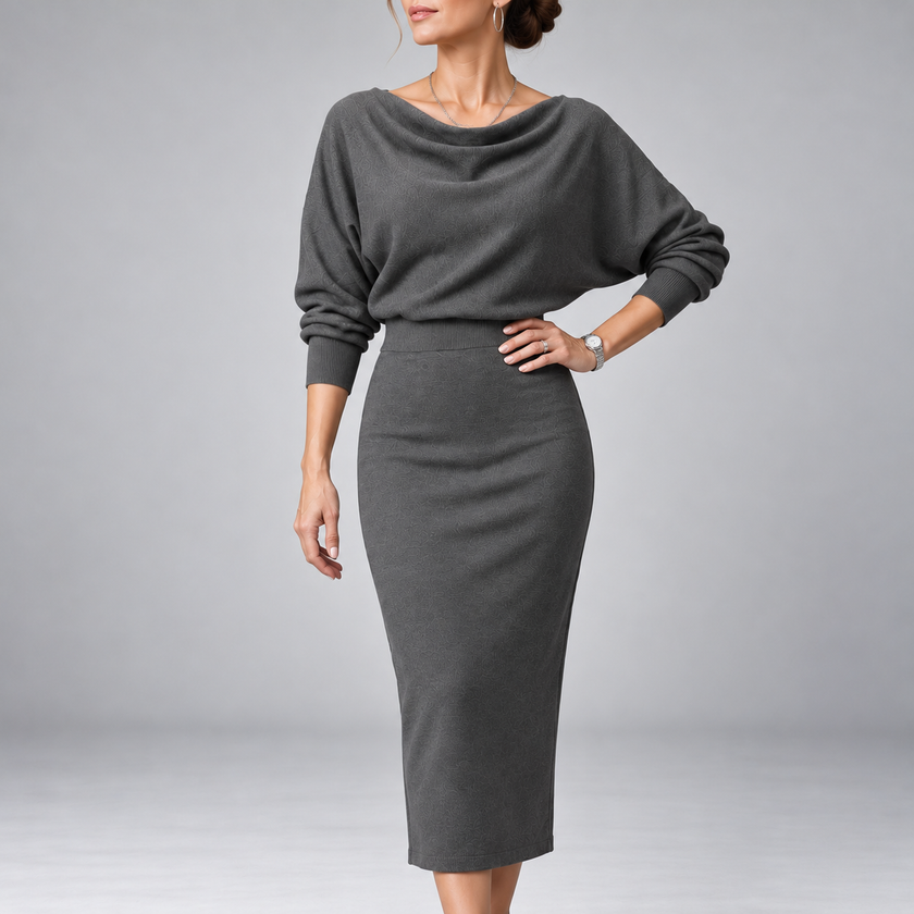 Fiammetta Draped-Neck Fitted Midi Dress