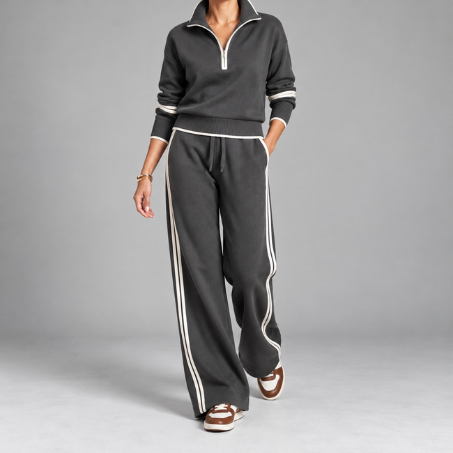 Serenella Zip-Neck Knit Wide-Leg Pants Set
