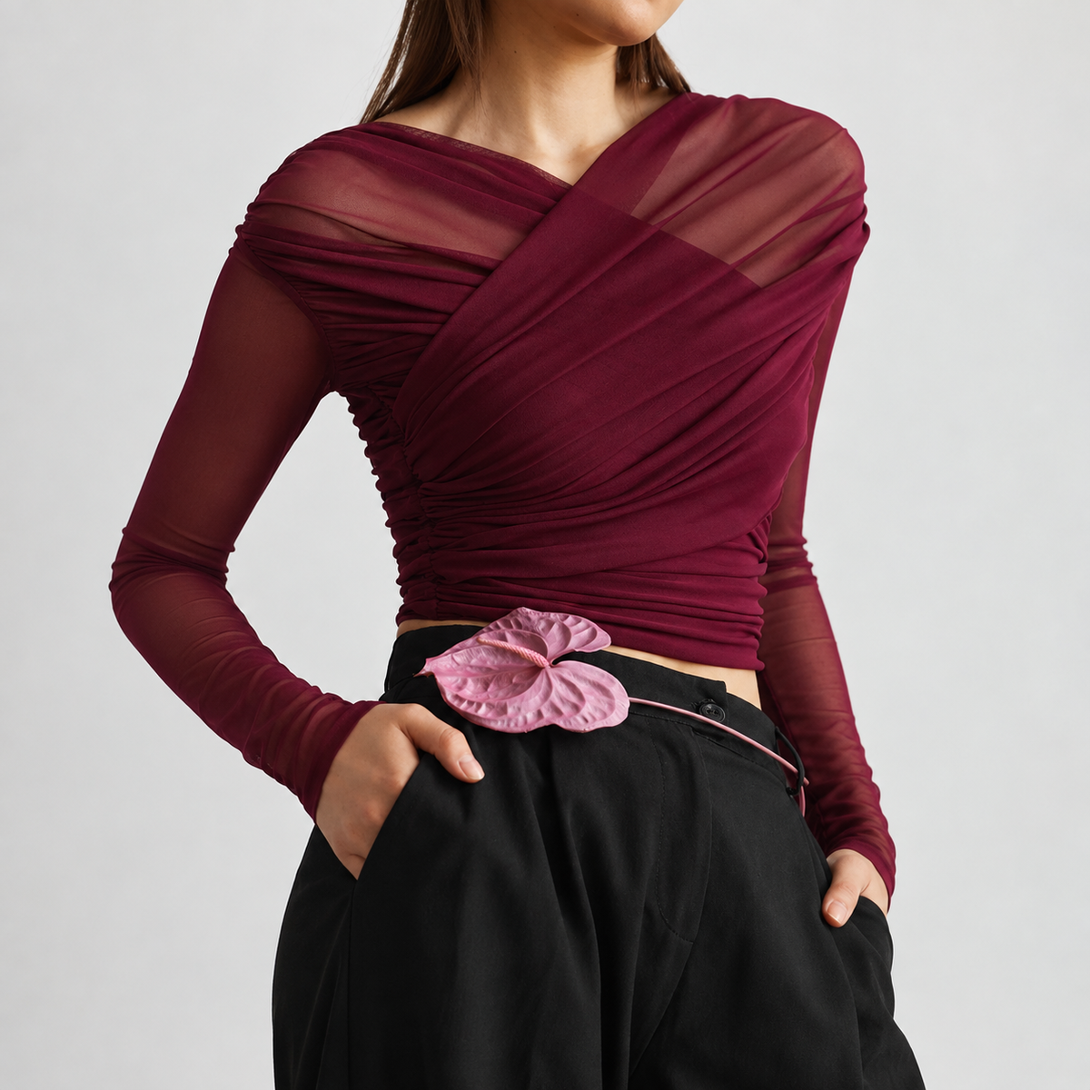 Celeste Sheer Mesh Long Sleeve Top