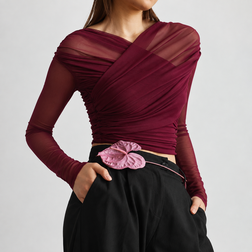 Celeste Sheer Mesh Long Sleeve Top