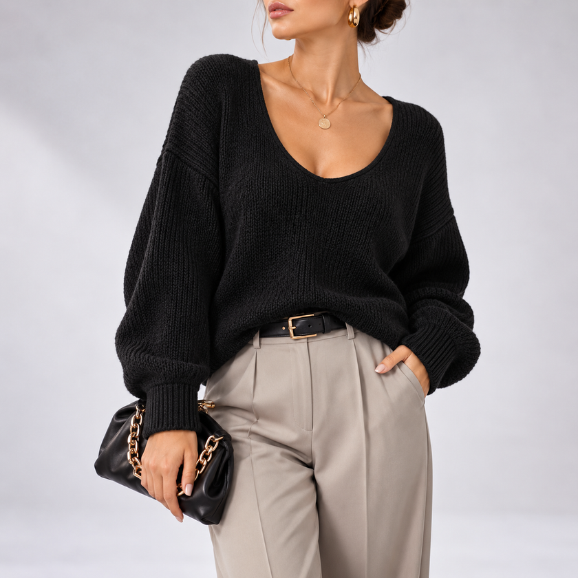Natasha Oversized V-Neck Knit Sweater