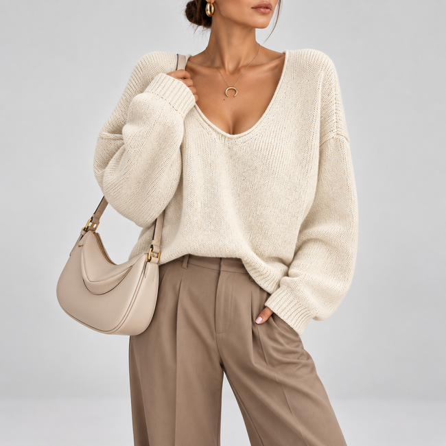 Natasha Oversized V-Neck Knit Sweater