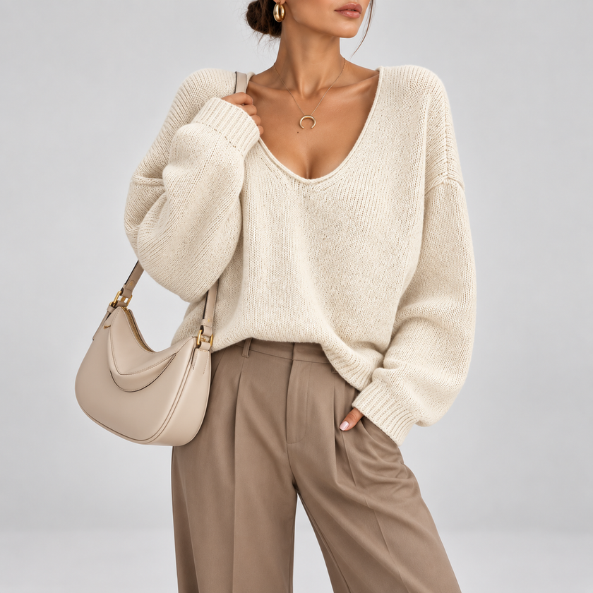 Natasha Oversized V-Neck Knit Sweater