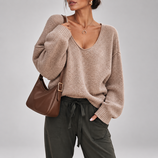 Natasha Oversized V-Neck Knit Sweater