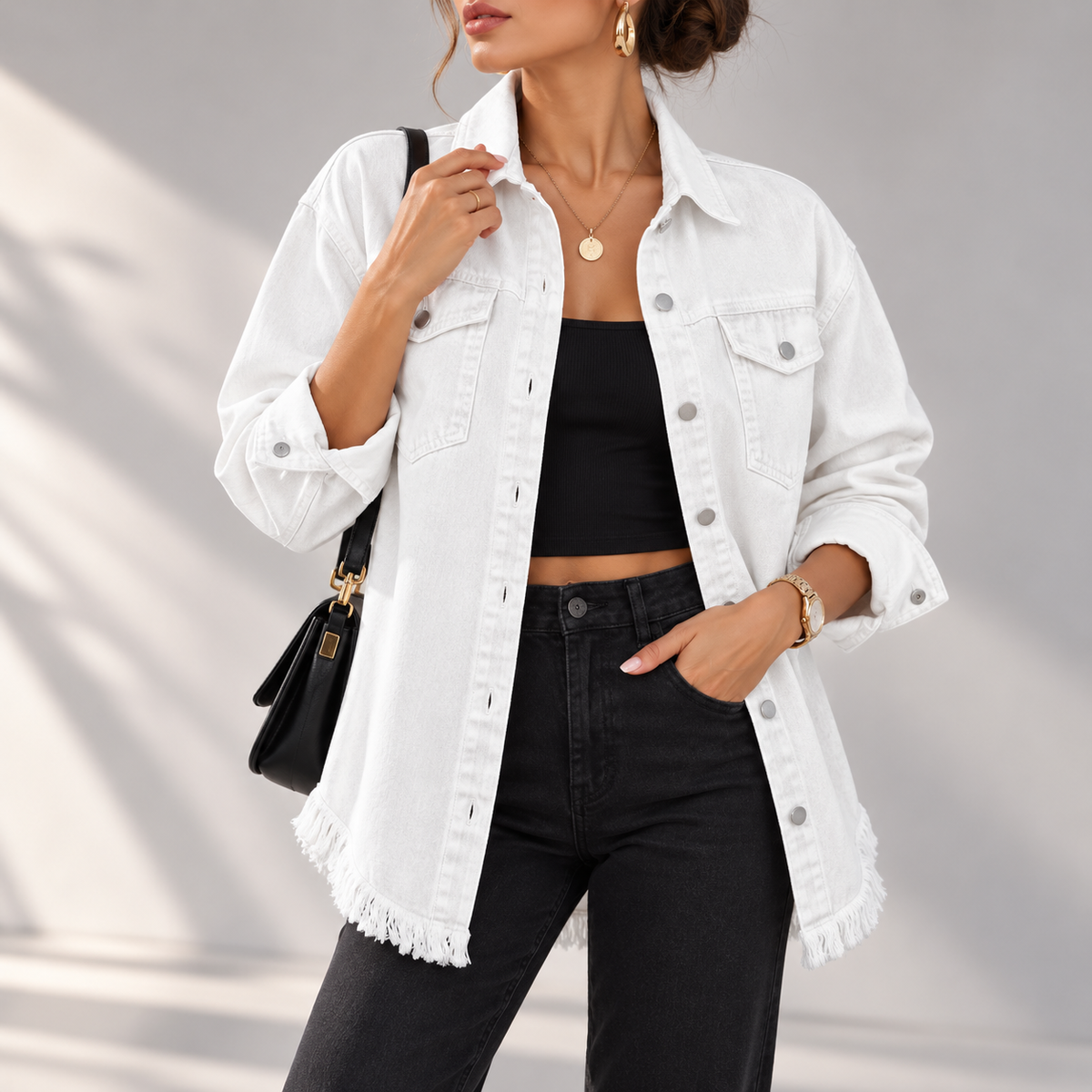Arabella Frayed-Hem Oversized Denim Jacket