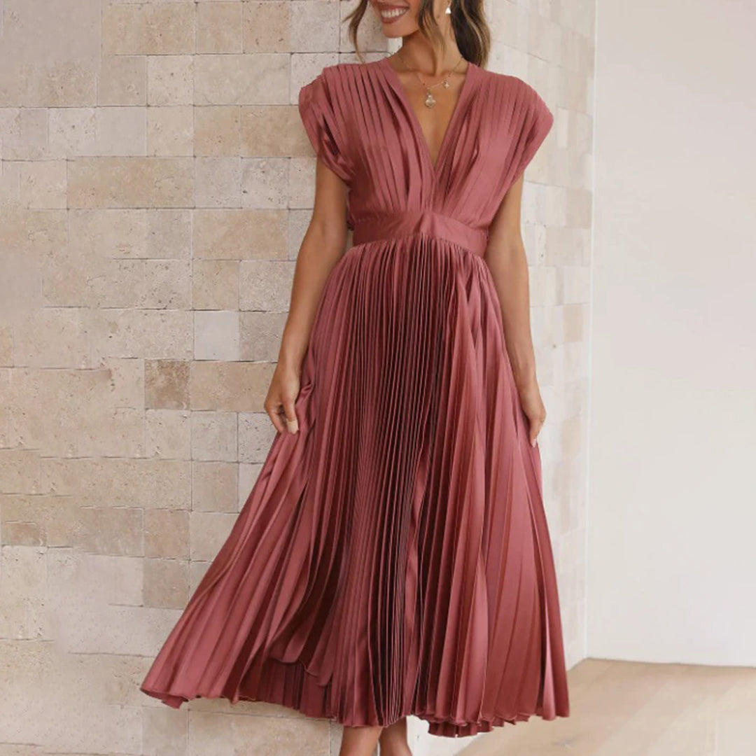 Seraphina Pleated V-Neck Midi Dress Occasion Formal