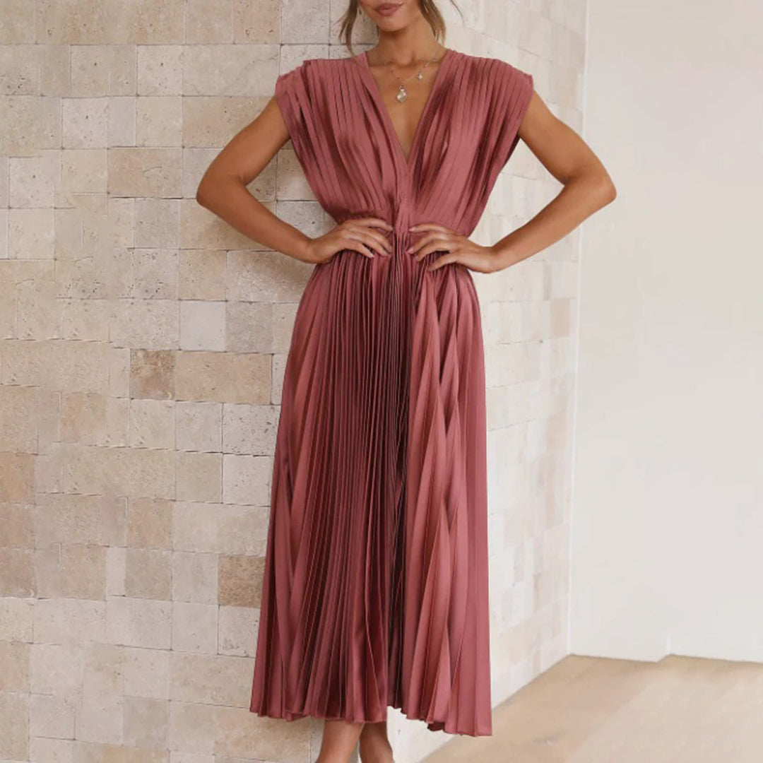 Seraphina Pleated V-Neck Midi Dress Occasion Formal