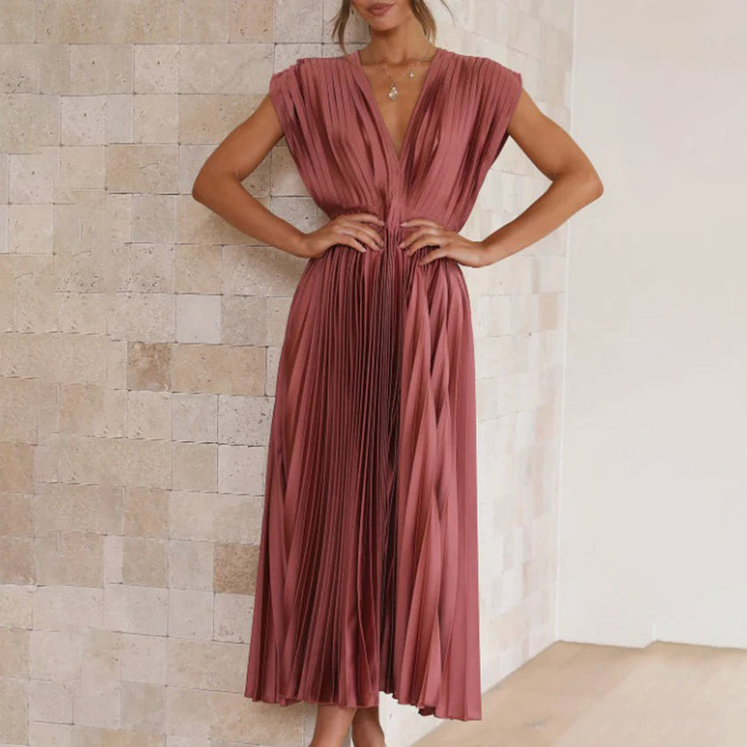 Seraphina Pleated V-Neck Midi Dress Occasion Formal