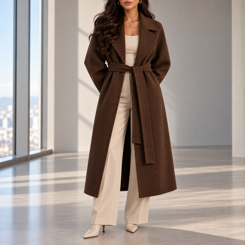 Perla Belted Wide-Lapel Wrap Coat
