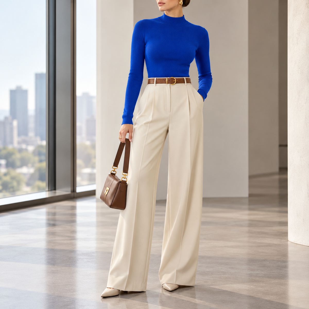 Viviana Mock-Neck Wool-Blend Knit Top