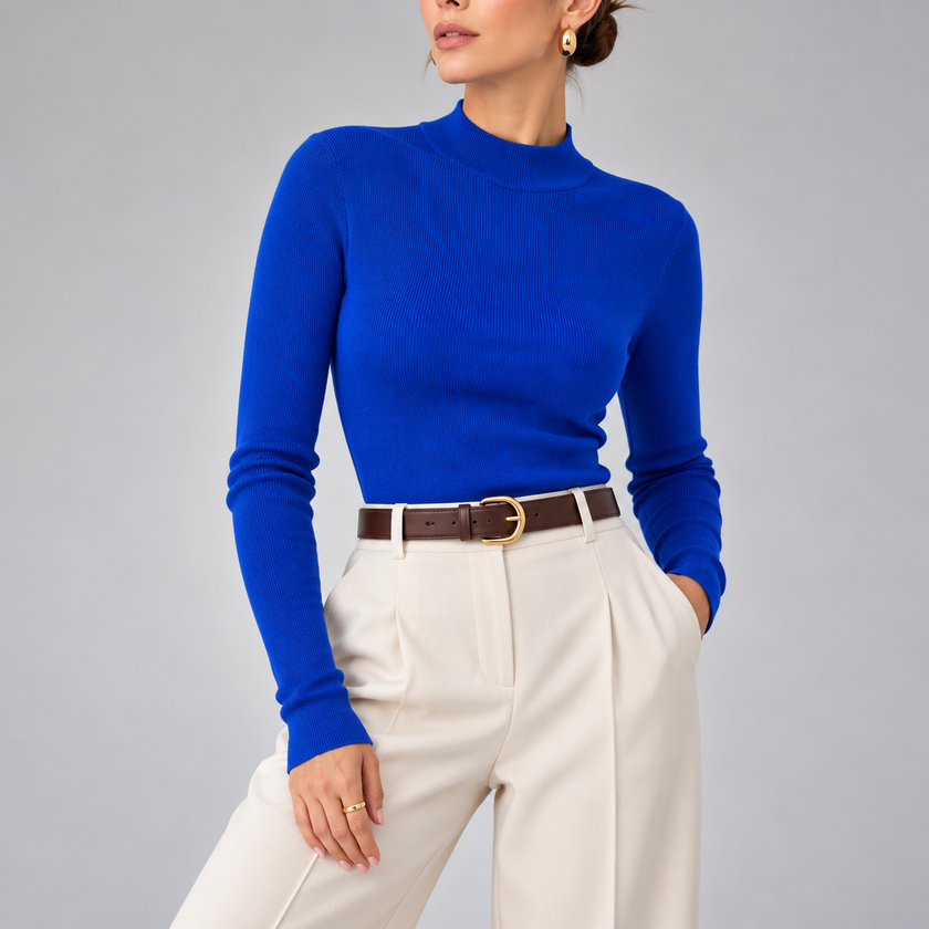 Viviana Mock-Neck Wool-Blend Knit Top