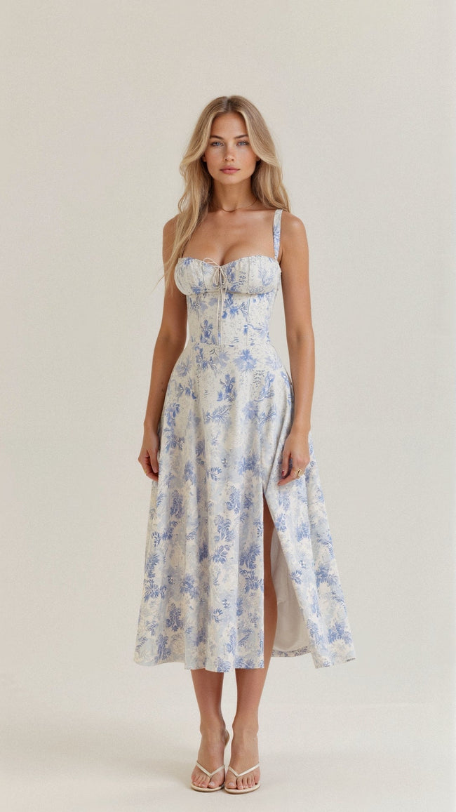 Belle Floral Sweetheart Midi Dress