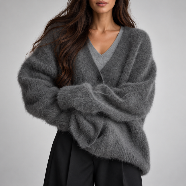 Agnese Fuzzy Oversized V-Neck Cardigan