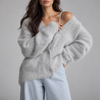 Agnese Fuzzy Oversized V-Neck Cardigan