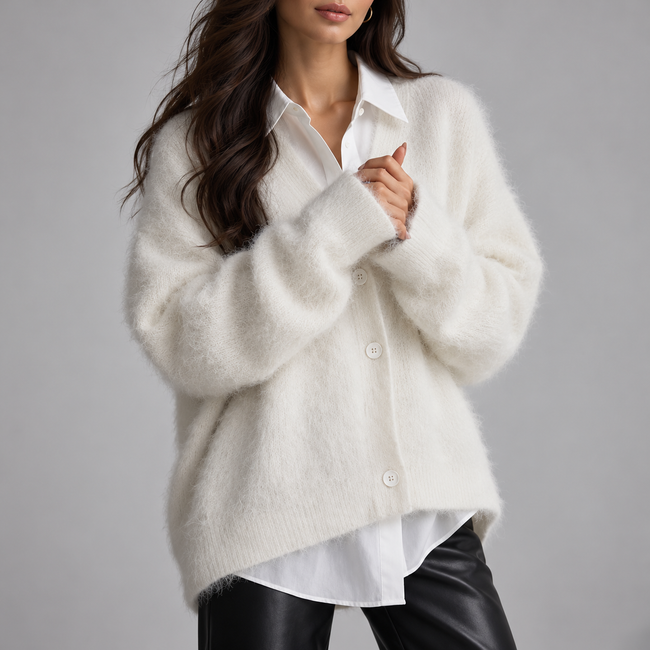 Agnese Fuzzy Oversized V-Neck Cardigan