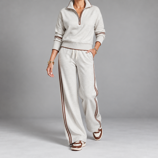 Serenella Zip-Neck Knit Wide-Leg Pants Set
