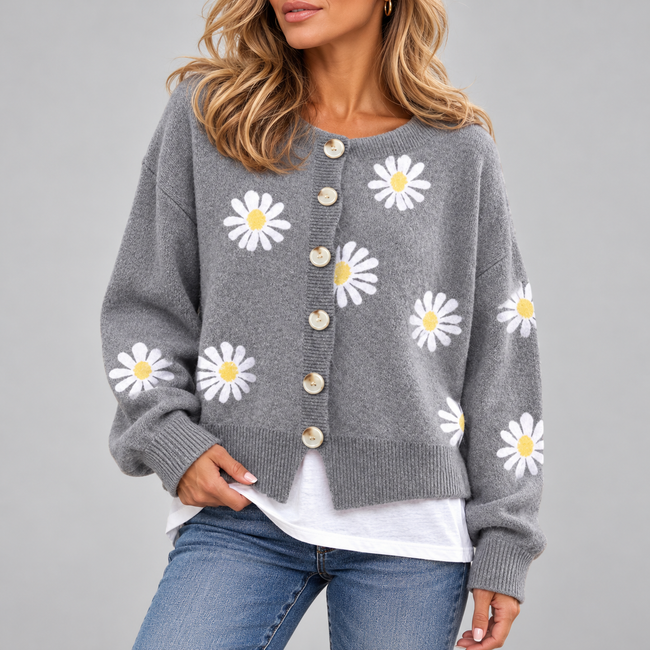 Serena Daisy Embroidered Button-Front Cardigan