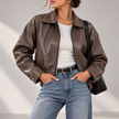 Marcella Cropped Zip-Up Leather Bomber Jacket