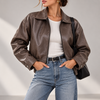 Marcella Cropped Zip-Up Leather Bomber Jacket