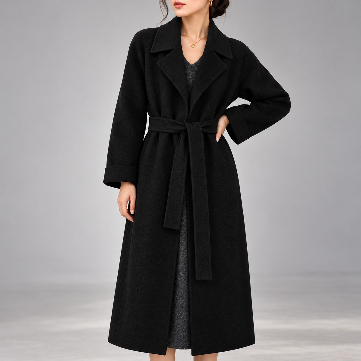 Perla Belted Wide-Lapel Wrap Coat