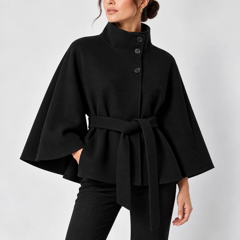 Simone Belted High-Neck Cape Coat