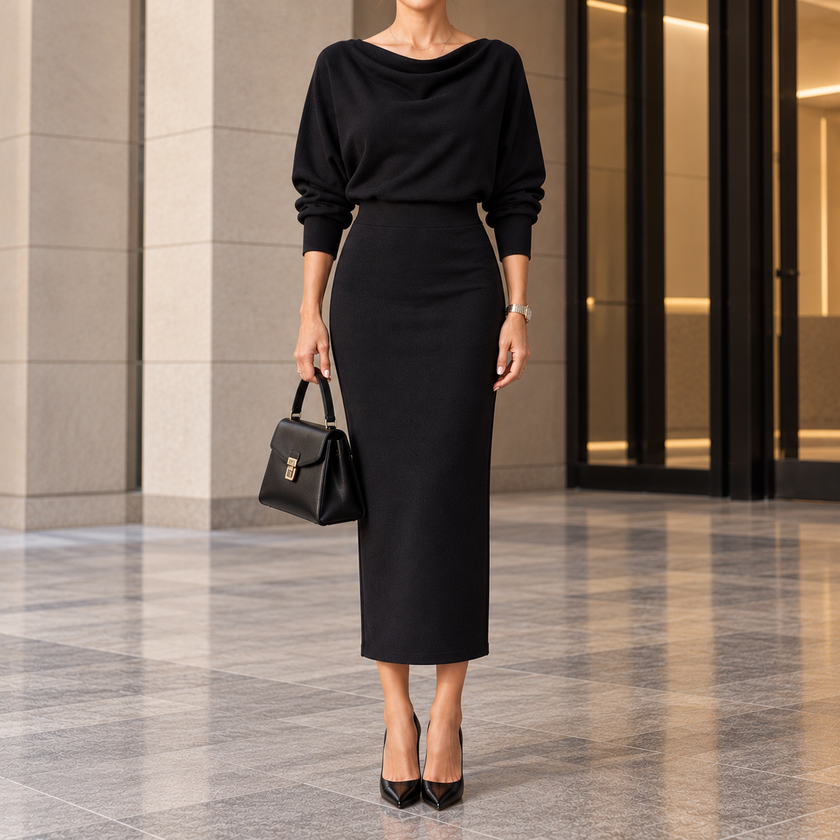 Fiammetta Draped-Neck Fitted Midi Dress
