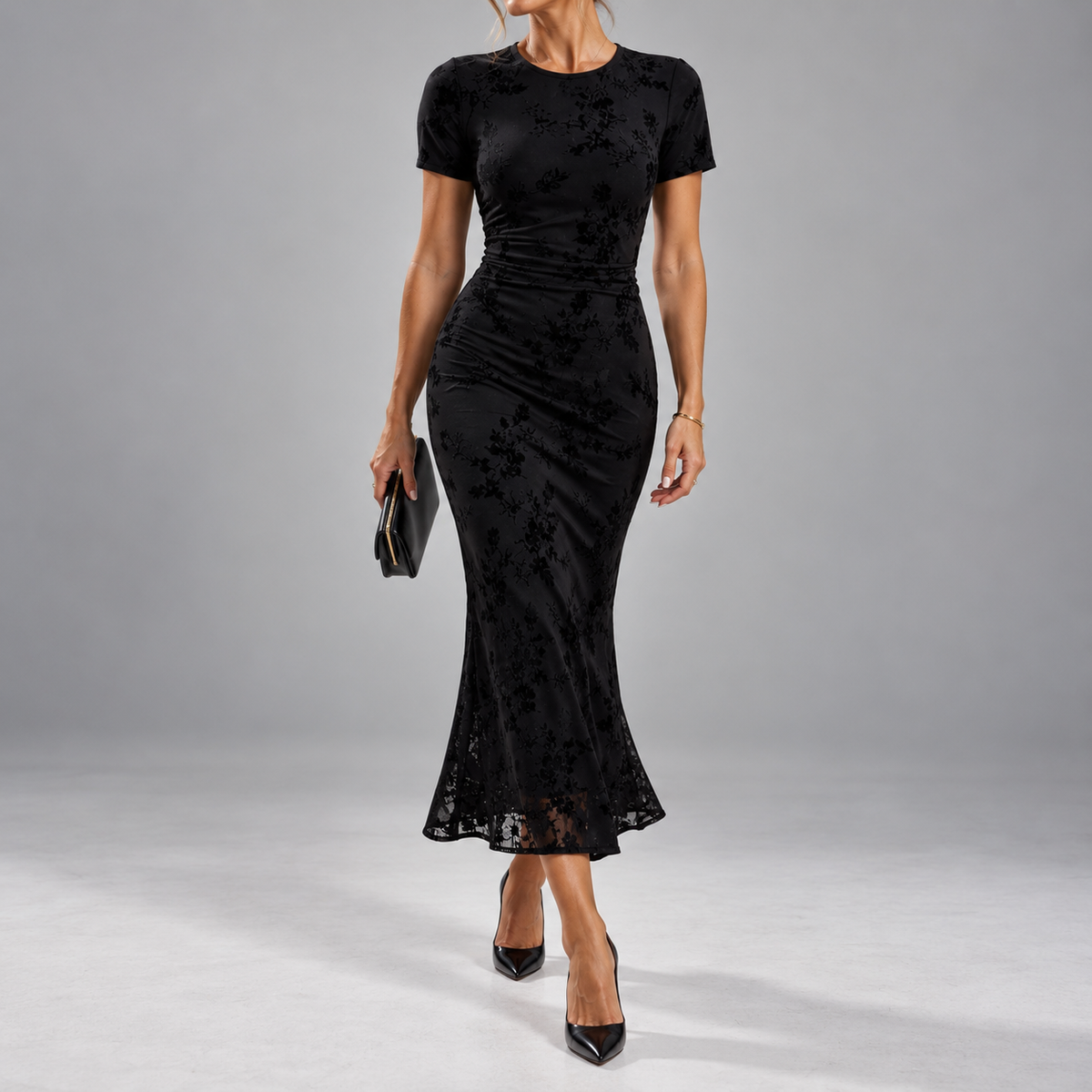 Aveline Crew-Neck Flared Midi Dress