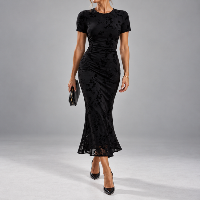 Aveline Crew-Neck Flared Midi Dress