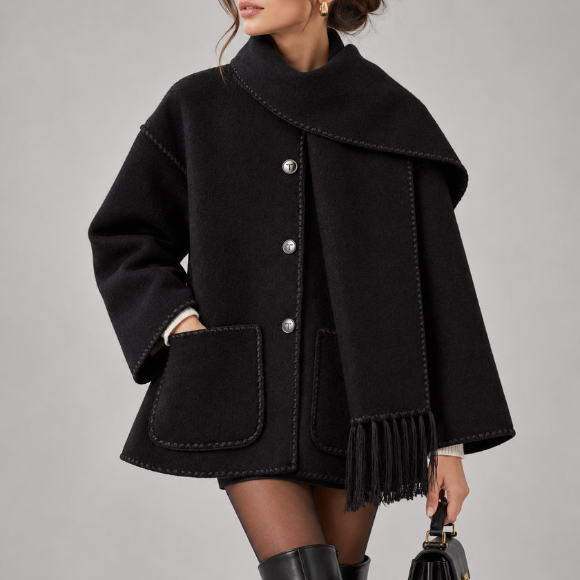 Bettina Fringed Blanket Scarf Wrap Coat